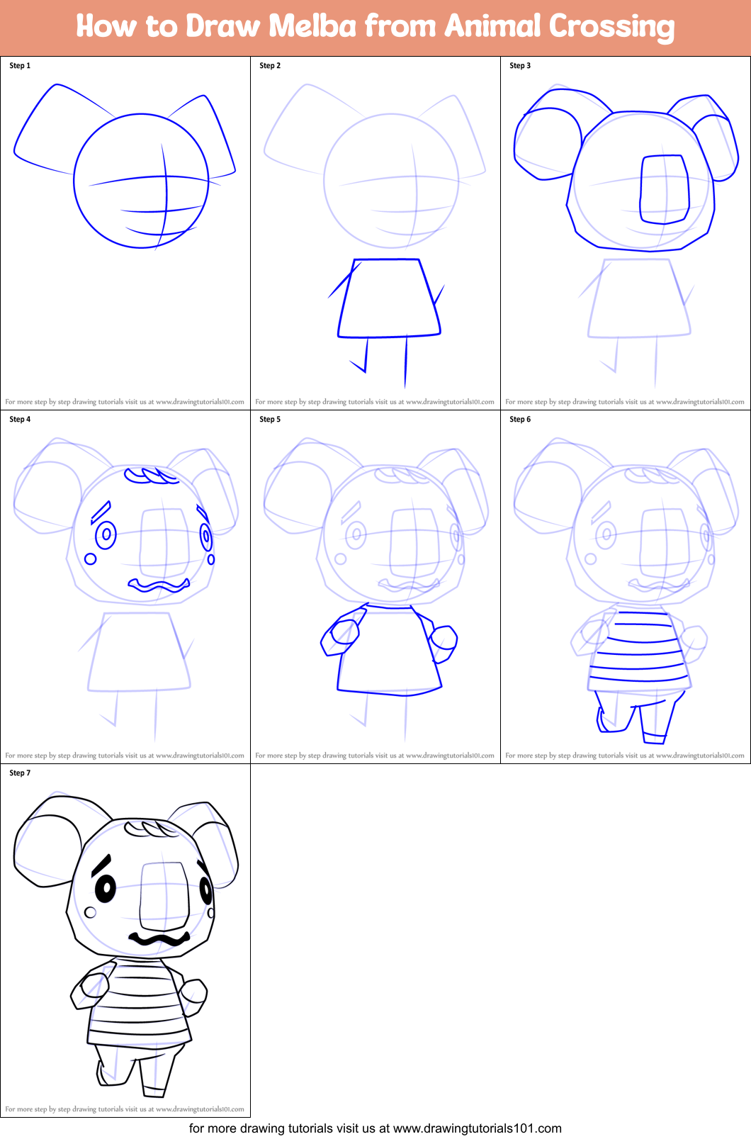 How to Draw Melba from Animal Crossing Printable Step by Step