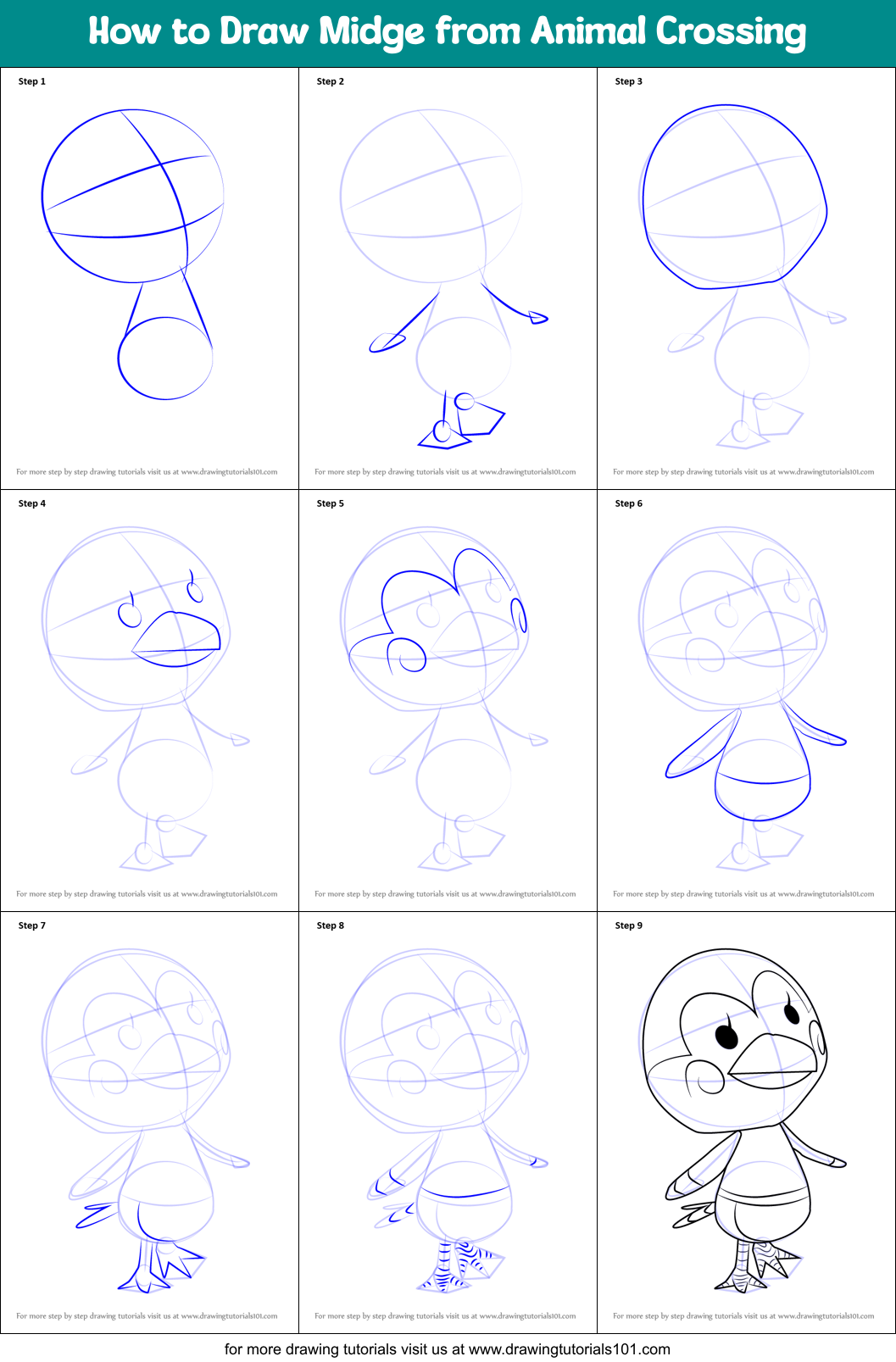 How to Draw Midge from Animal Crossing Printable Step by Step