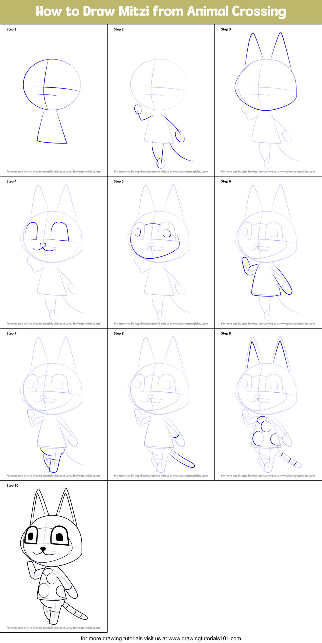 How to Draw Mitzi from Animal Crossing printable step by step drawing sheet  : 