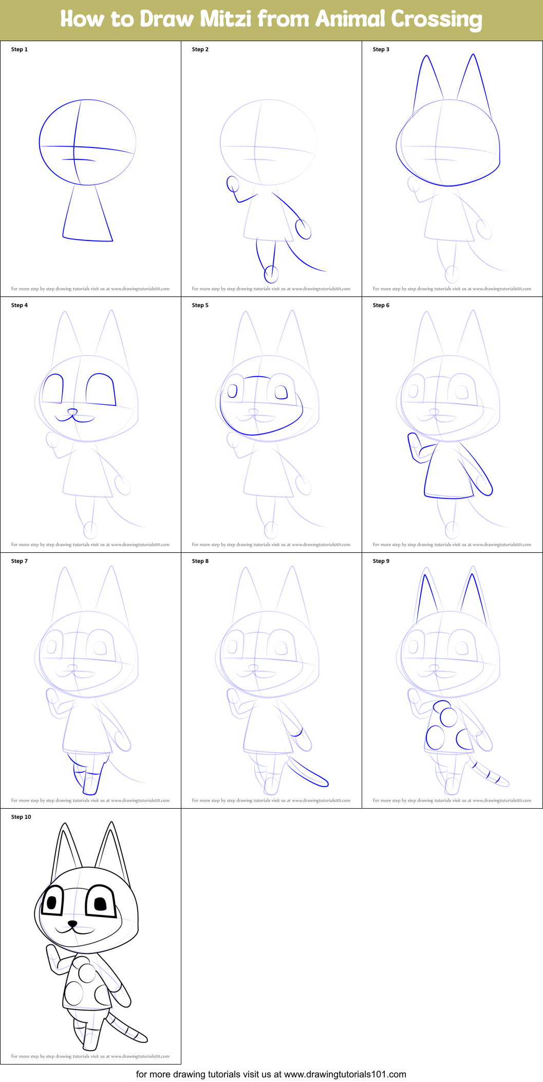 How to Draw Mitzi from Animal Crossing Printable Step by Step