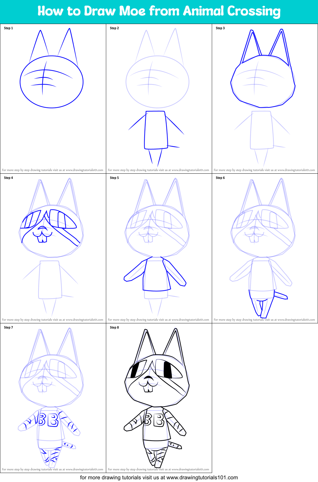 How to Draw Moe from Animal Crossing Printable Step by Step