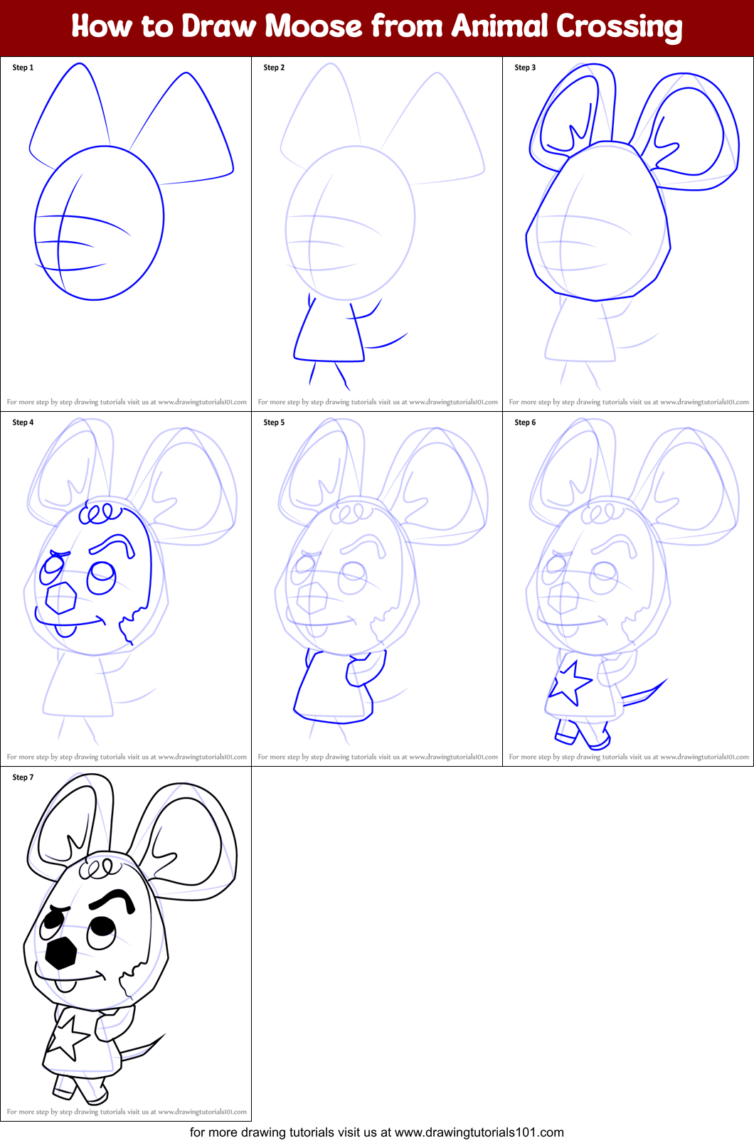 How to Draw Moose from Animal Crossing Printable Step by Step