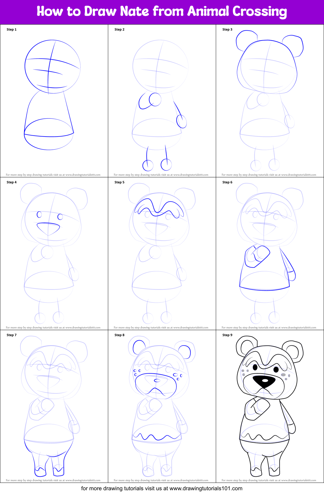 How to Draw Nate from Animal Crossing Printable Step by Step