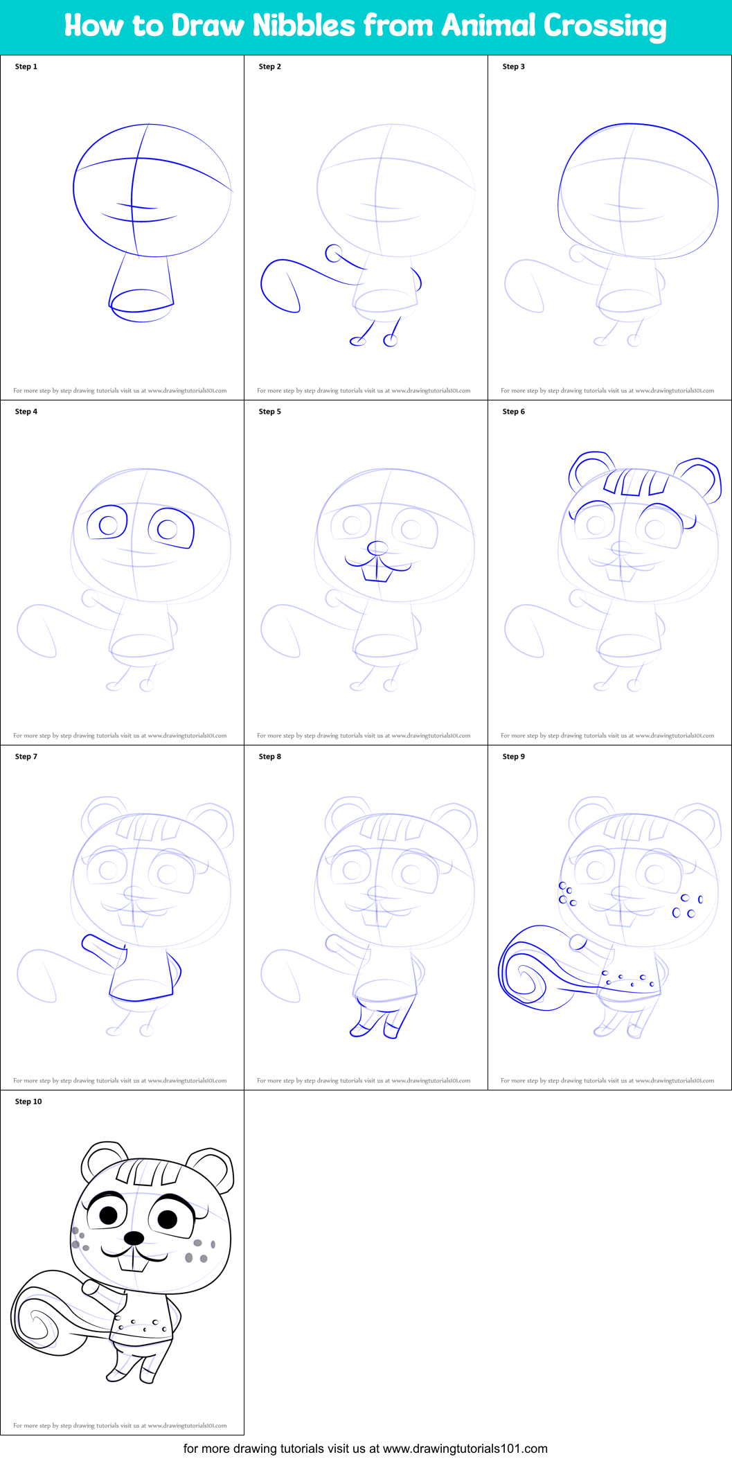 How to Draw Nibbles from Animal Crossing Printable Step by Step