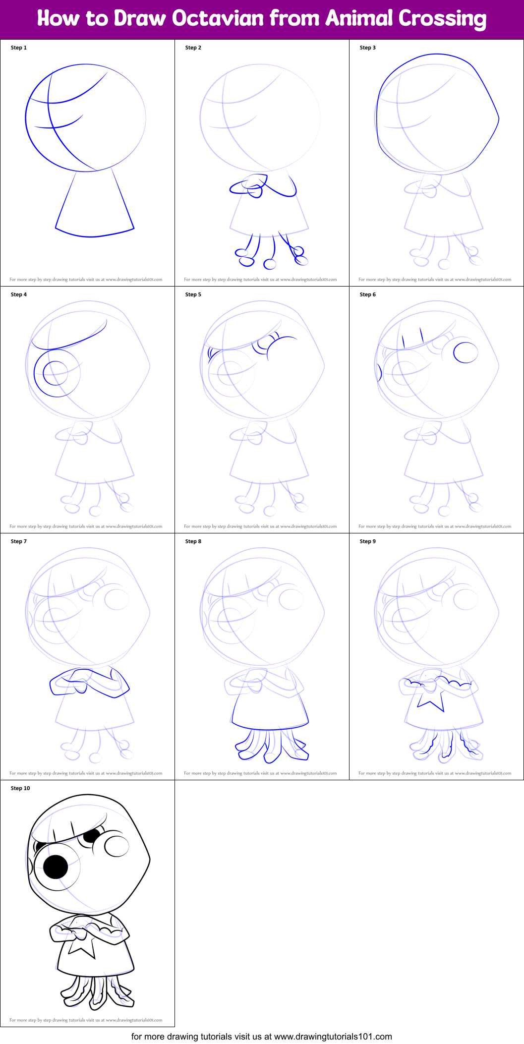 How to Draw Octavian from Animal Crossing Printable Step by Step
