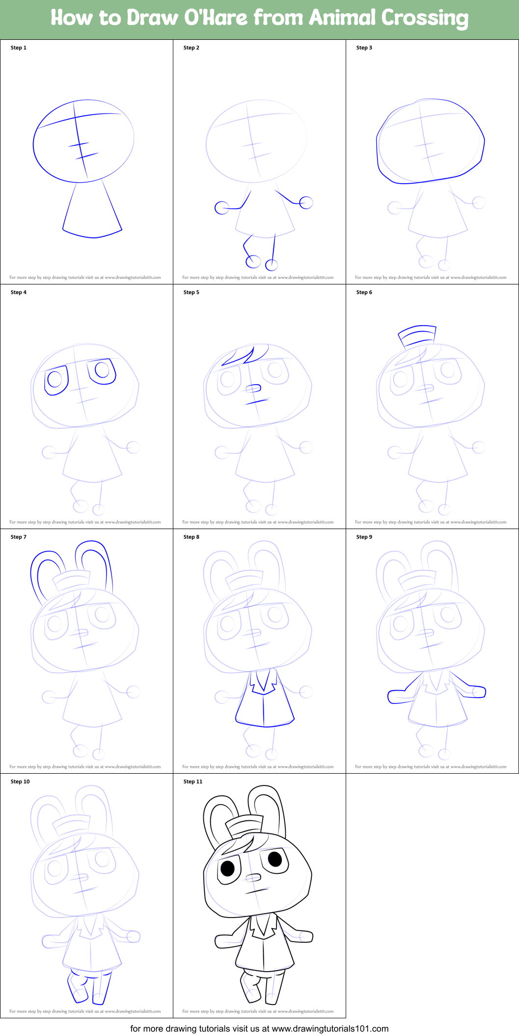 How to Draw O'Hare from Animal Crossing Printable Step by Step