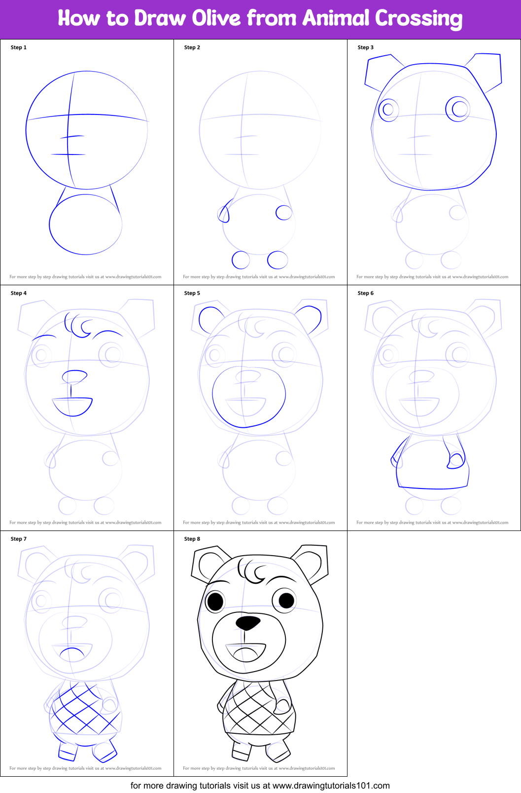 How to Draw Olive from Animal Crossing Printable Step by Step