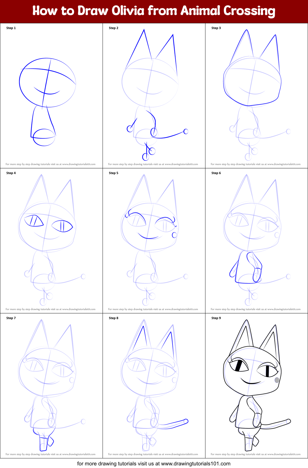 How to Draw Olivia from Animal Crossing Printable Step by Step