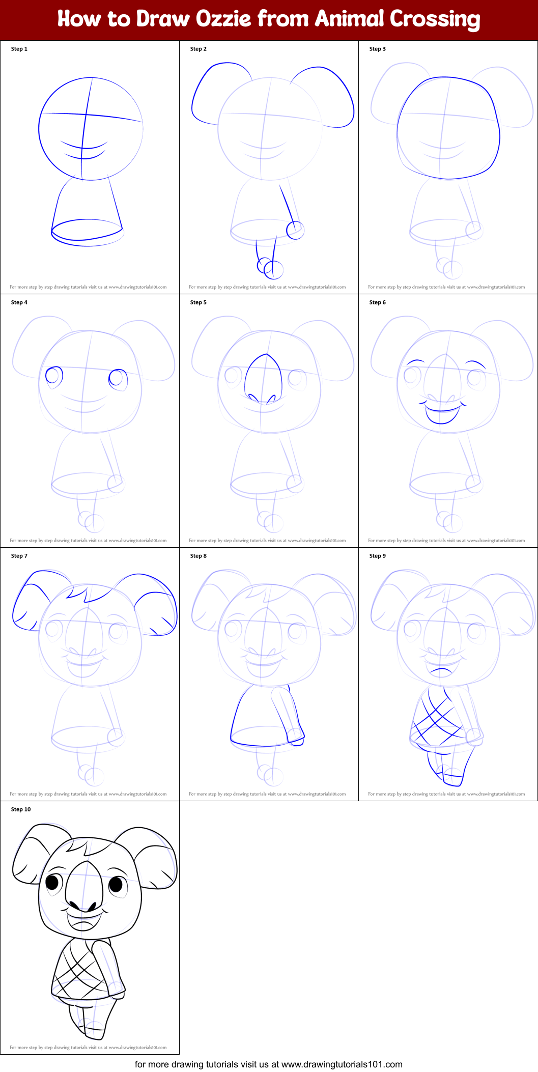 How to Draw Ozzie from Animal Crossing Printable Step by Step