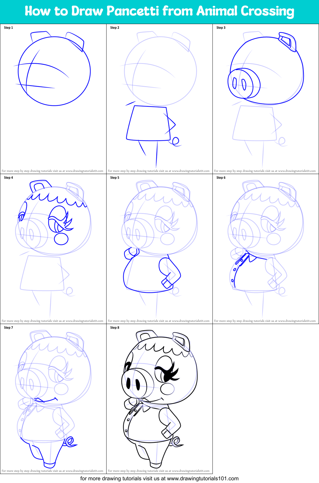 How to Draw Pancetti from Animal Crossing Printable Step by Step