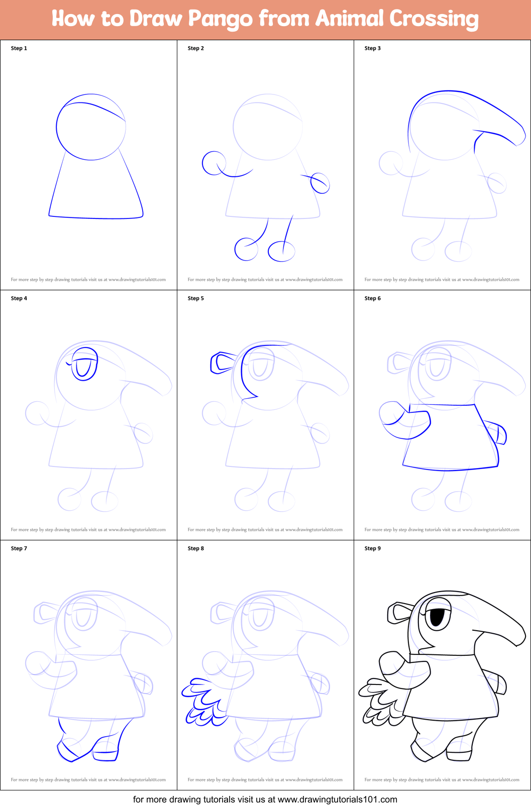 How to Draw Pango from Animal Crossing Printable Step by Step