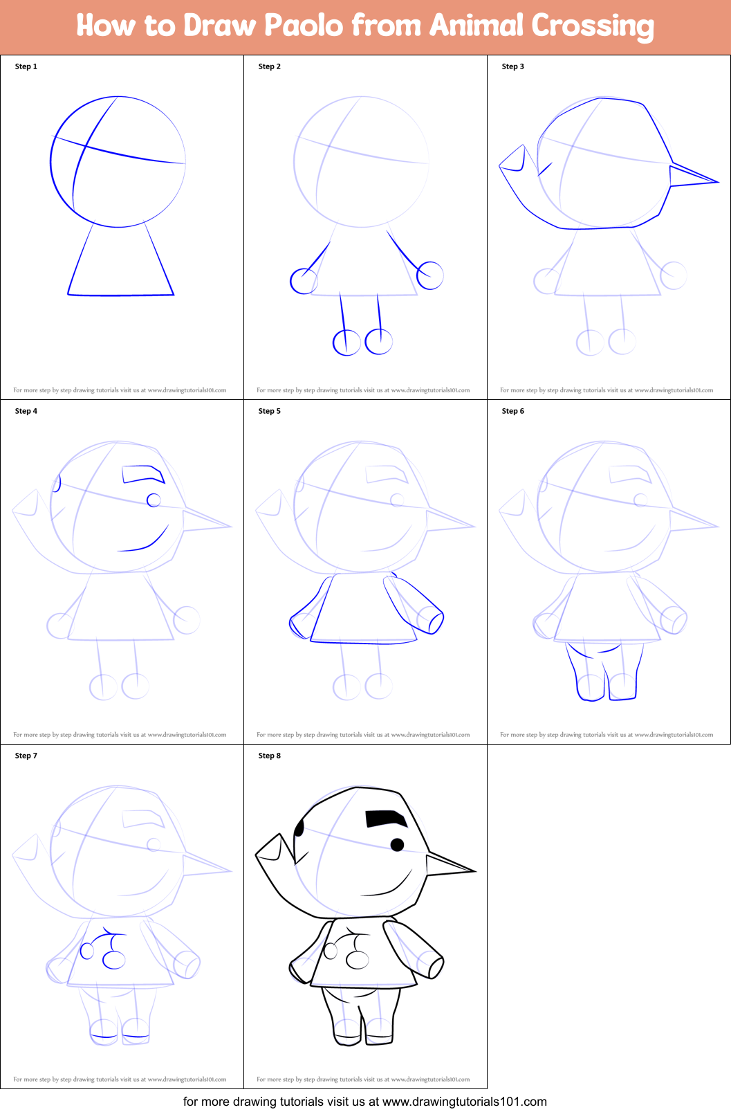 How to Draw Paolo from Animal Crossing Printable Step by Step