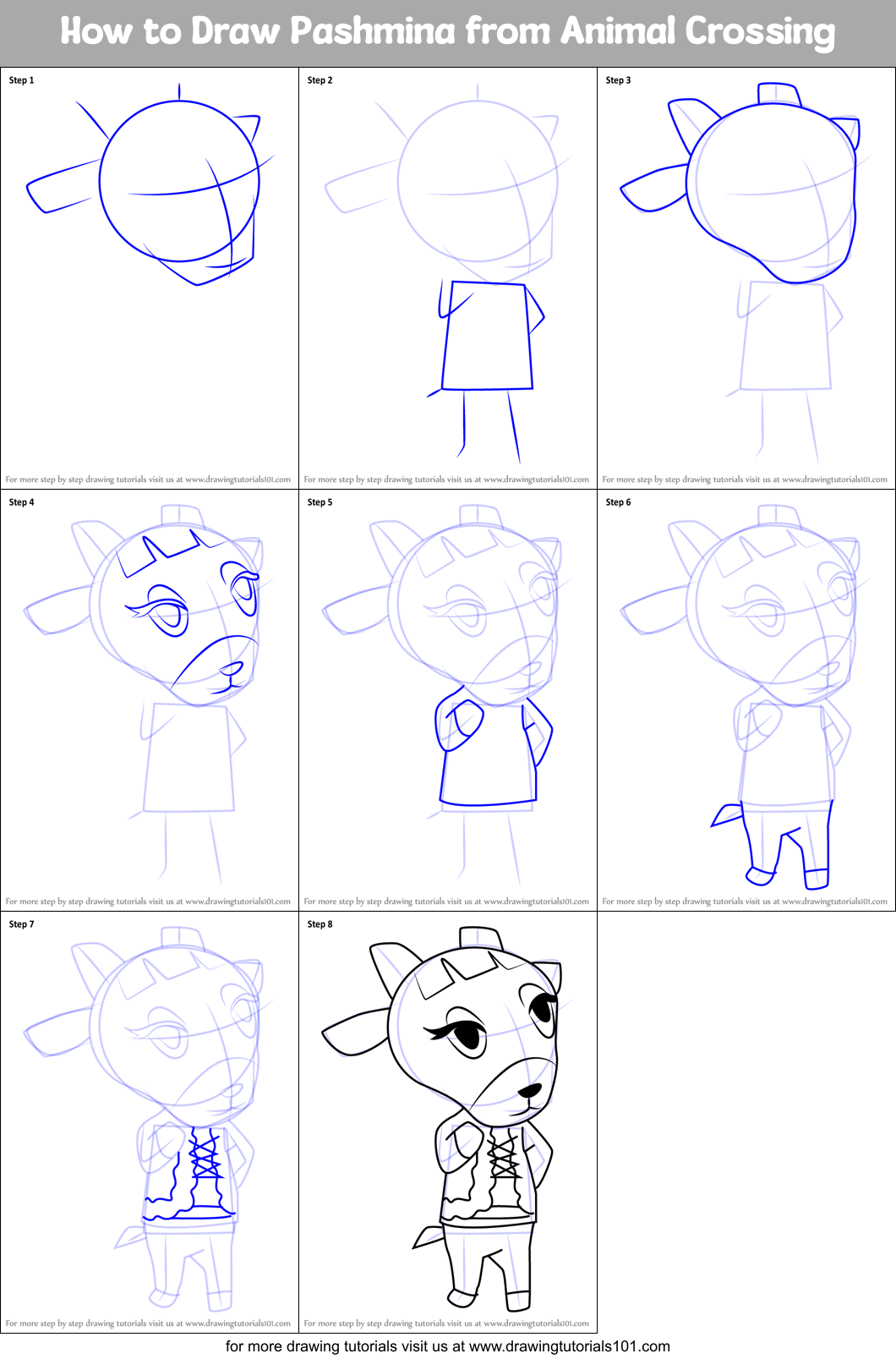 How to Draw Pashmina from Animal Crossing Printable Step by Step