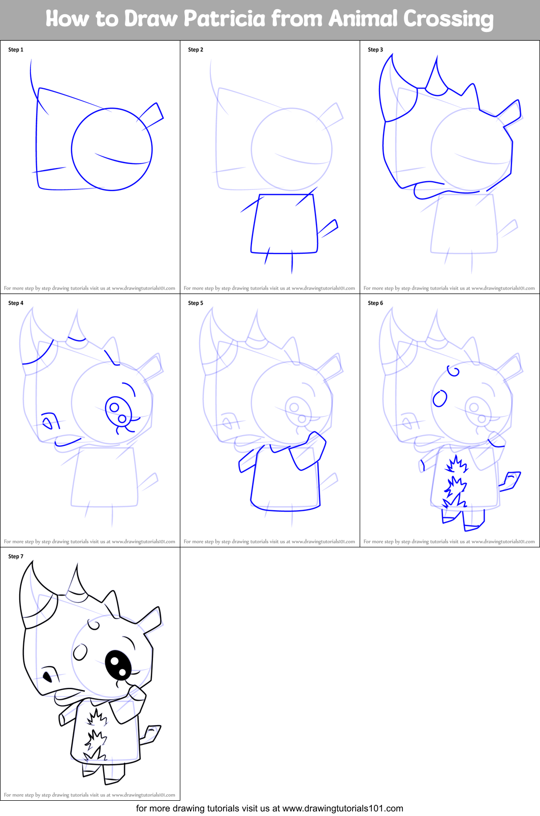 How to Draw Patricia from Animal Crossing Printable Step by Step