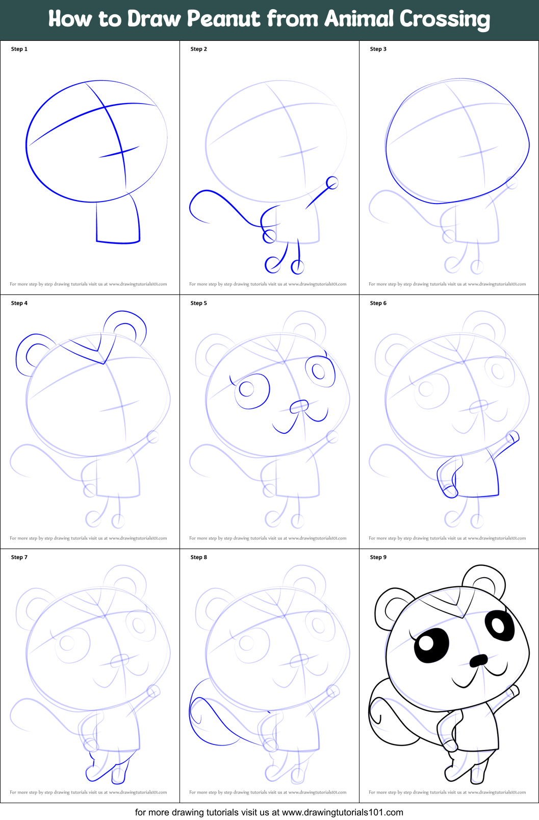 How to Draw Peanut from Animal Crossing Printable Step by Step