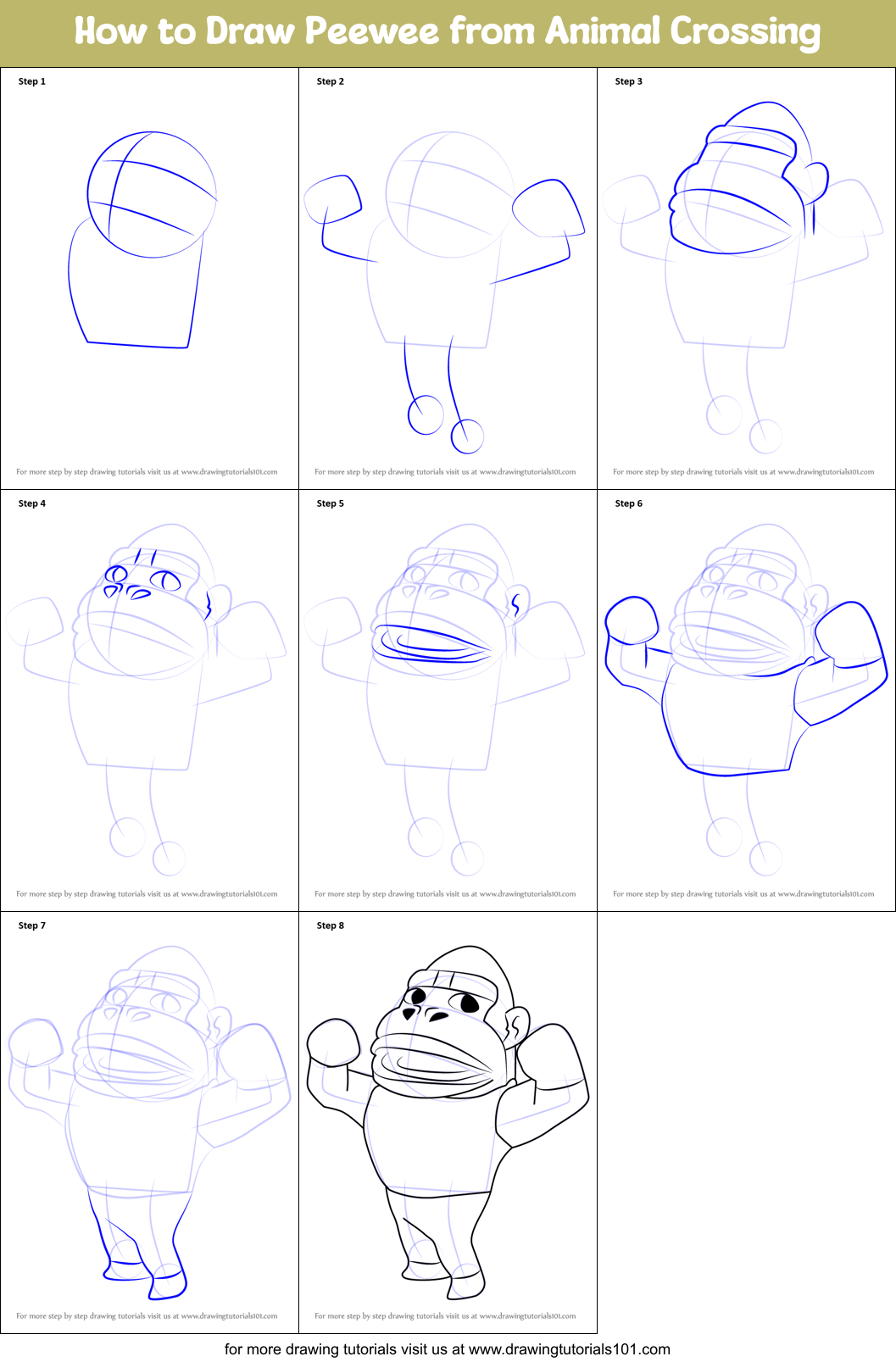 How to Draw Peewee from Animal Crossing Printable Step by Step