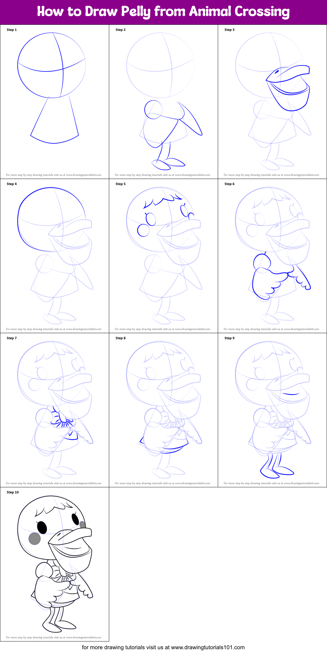 How to Draw Pelly from Animal Crossing Printable Step by Step