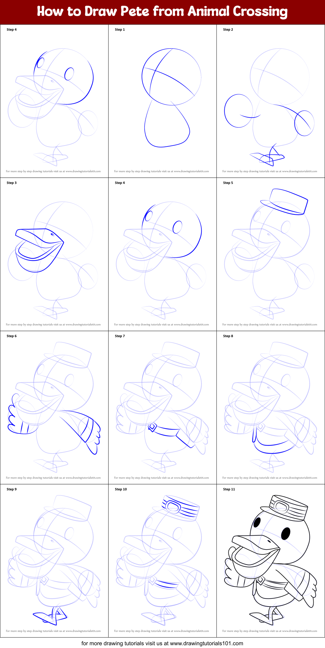 How to Draw Pete from Animal Crossing Printable Step by Step