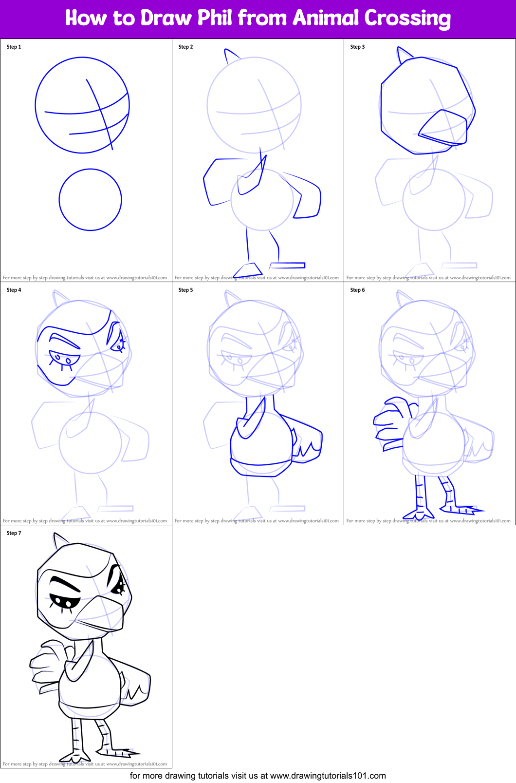 How to Draw Phil from Animal Crossing Printable Step by Step