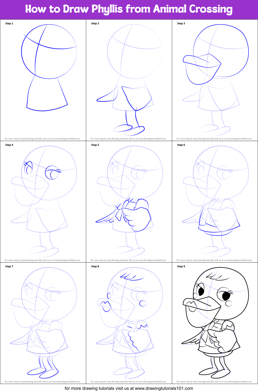 How to Draw Phyllis from Animal Crossing Printable Step by Step