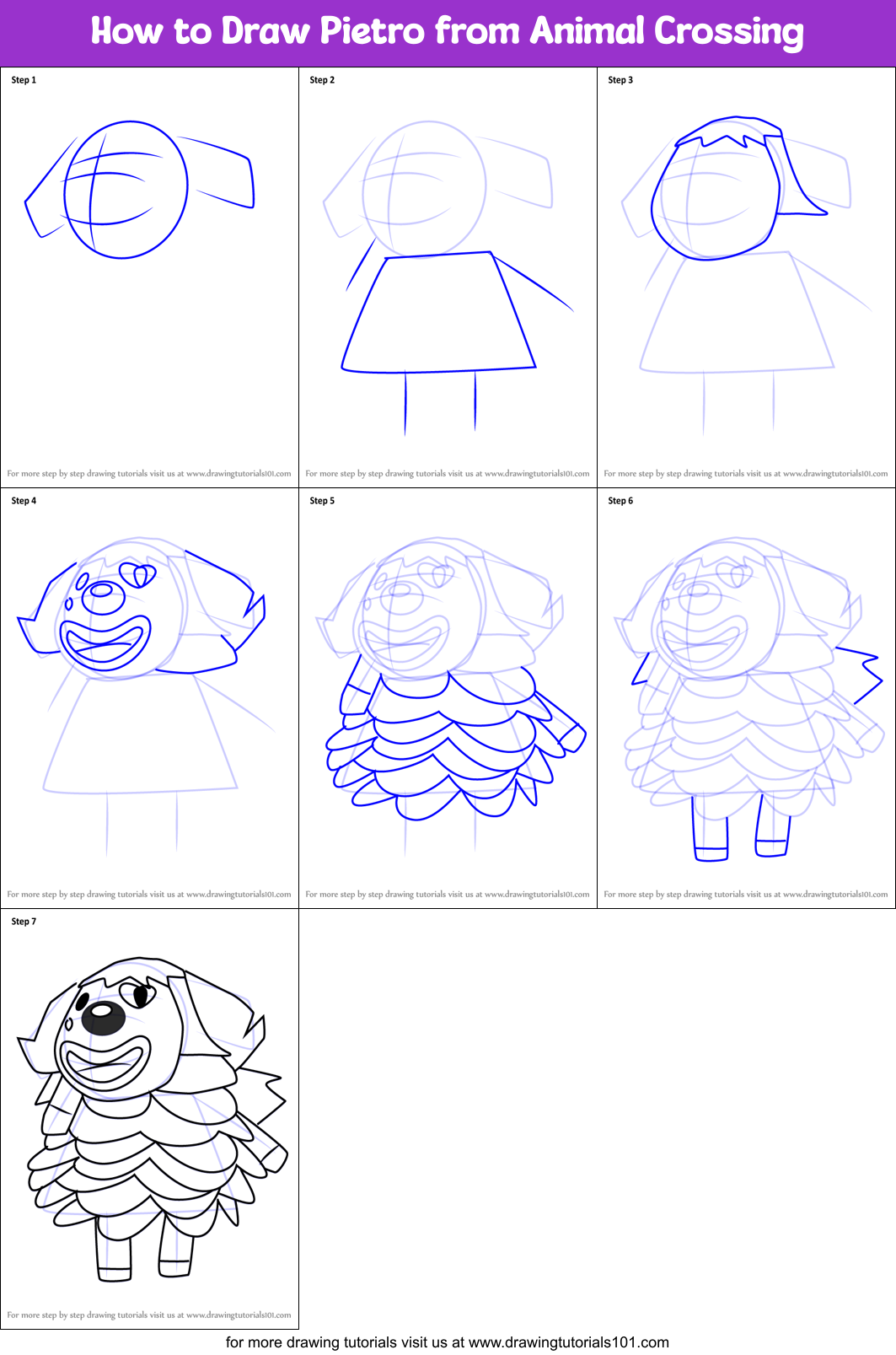 How to Draw Pietro from Animal Crossing Printable Step by Step