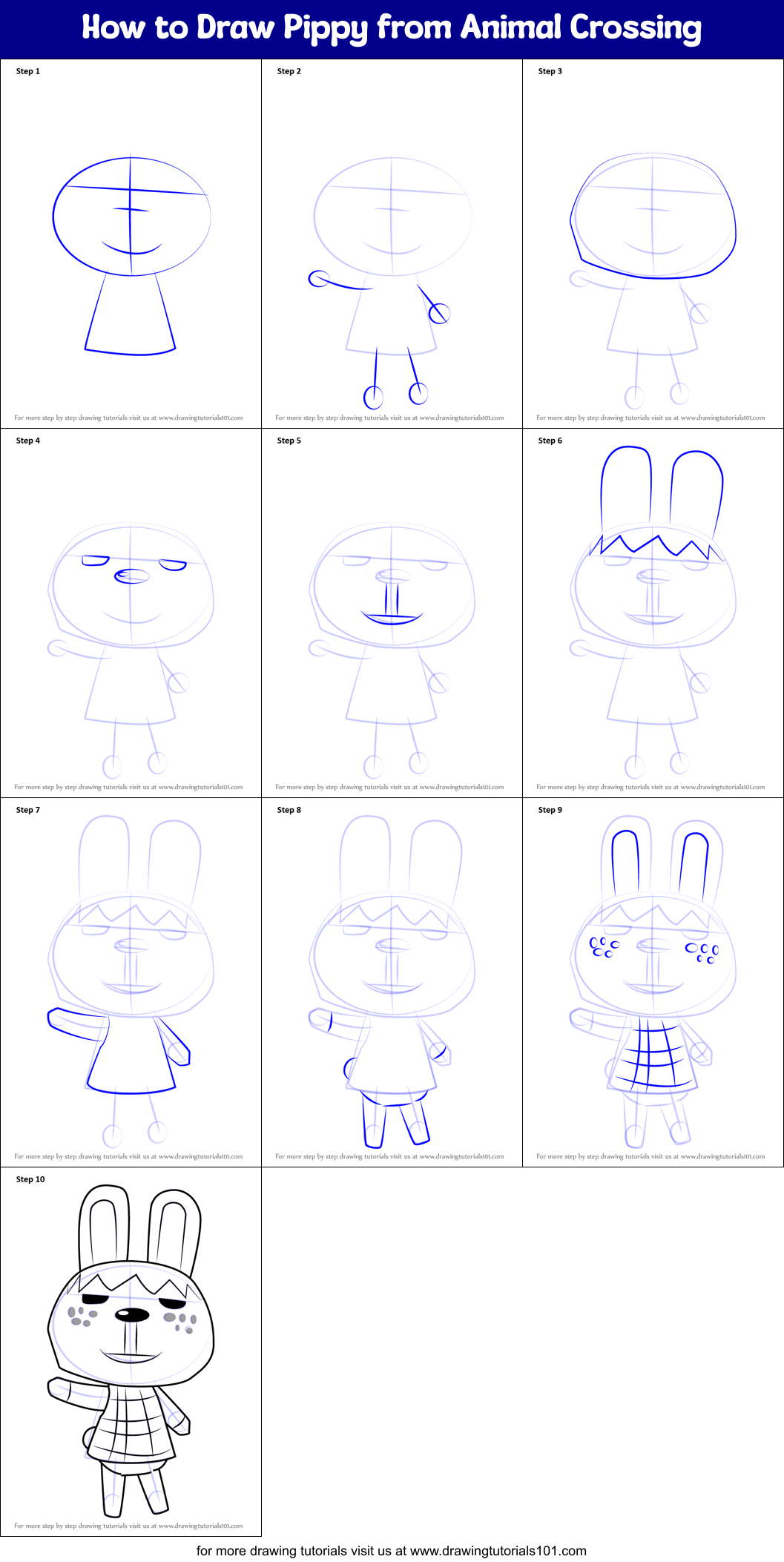 How to Draw Pippy from Animal Crossing Printable Step by Step