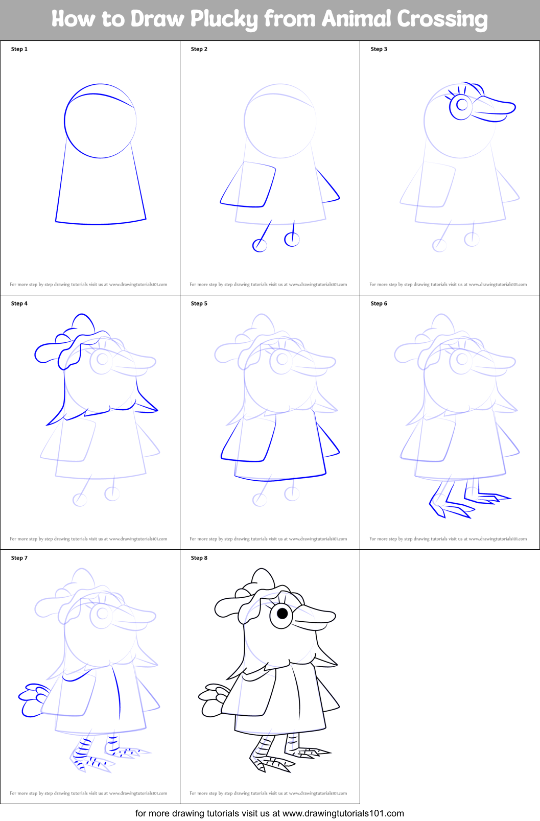 How to Draw Plucky from Animal Crossing Printable Step by Step