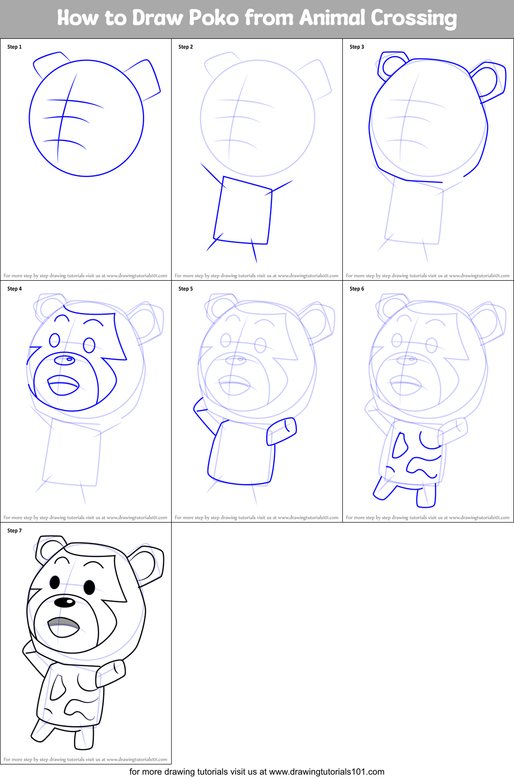 How to Draw Poko from Animal Crossing Printable Step by Step