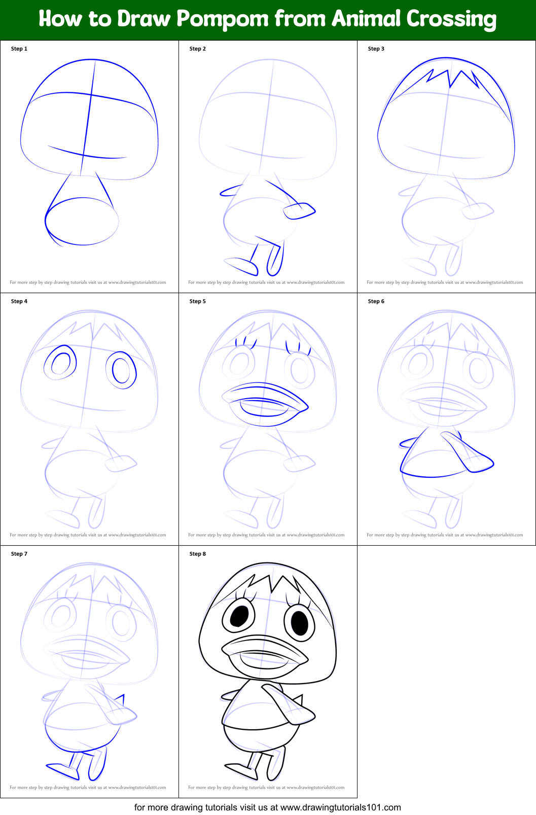 How to Draw Pompom from Animal Crossing Printable Step by Step