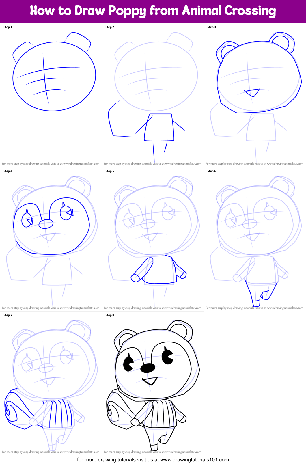 How to Draw Poppy from Animal Crossing Printable Step by Step