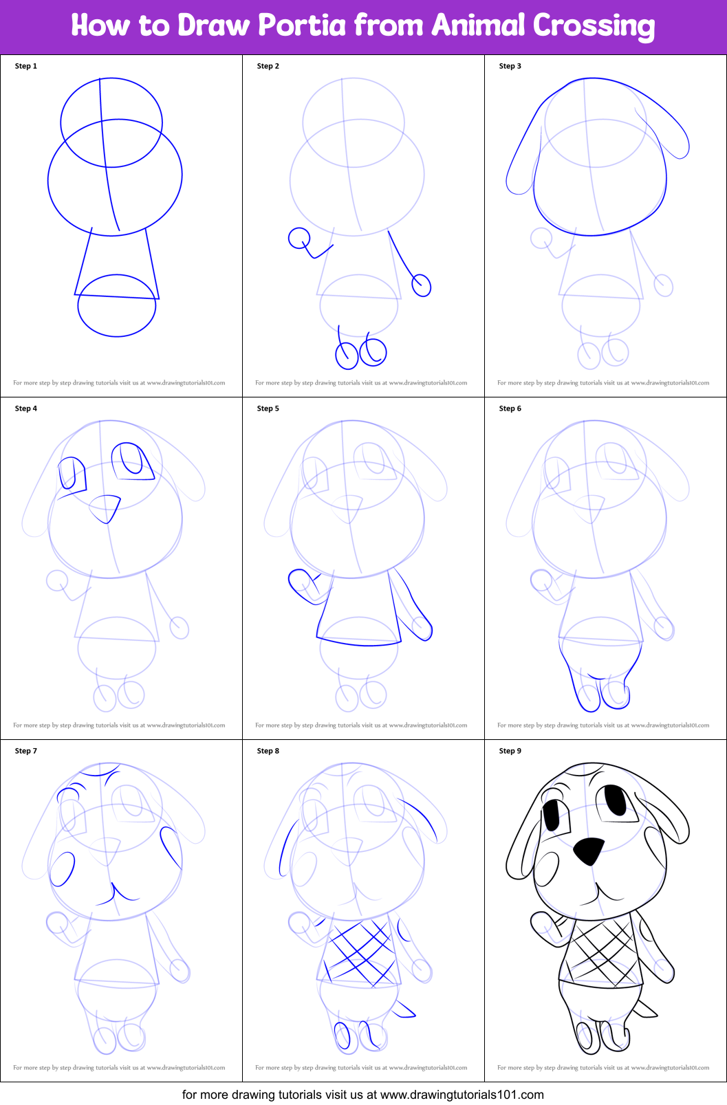 How to Draw Portia from Animal Crossing Printable Step by Step