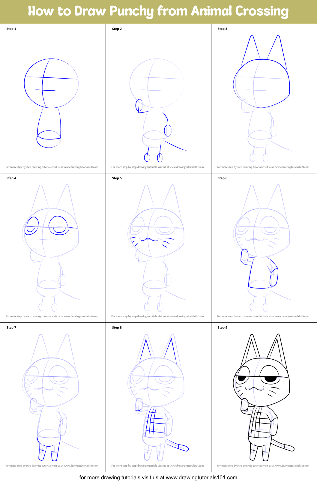 How to Draw Punchy from Animal Crossing Printable Step by Step