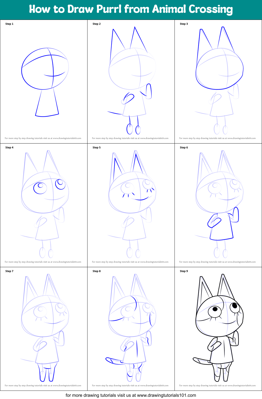 How to Draw Purrl from Animal Crossing Printable Step by Step