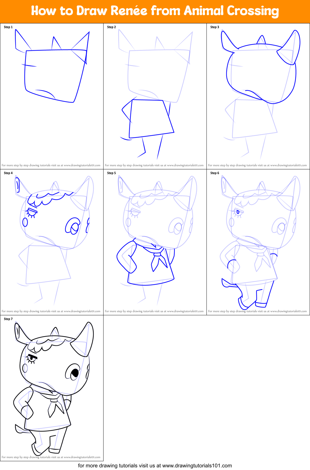 How to Draw Renée from Animal Crossing Printable Step by Step