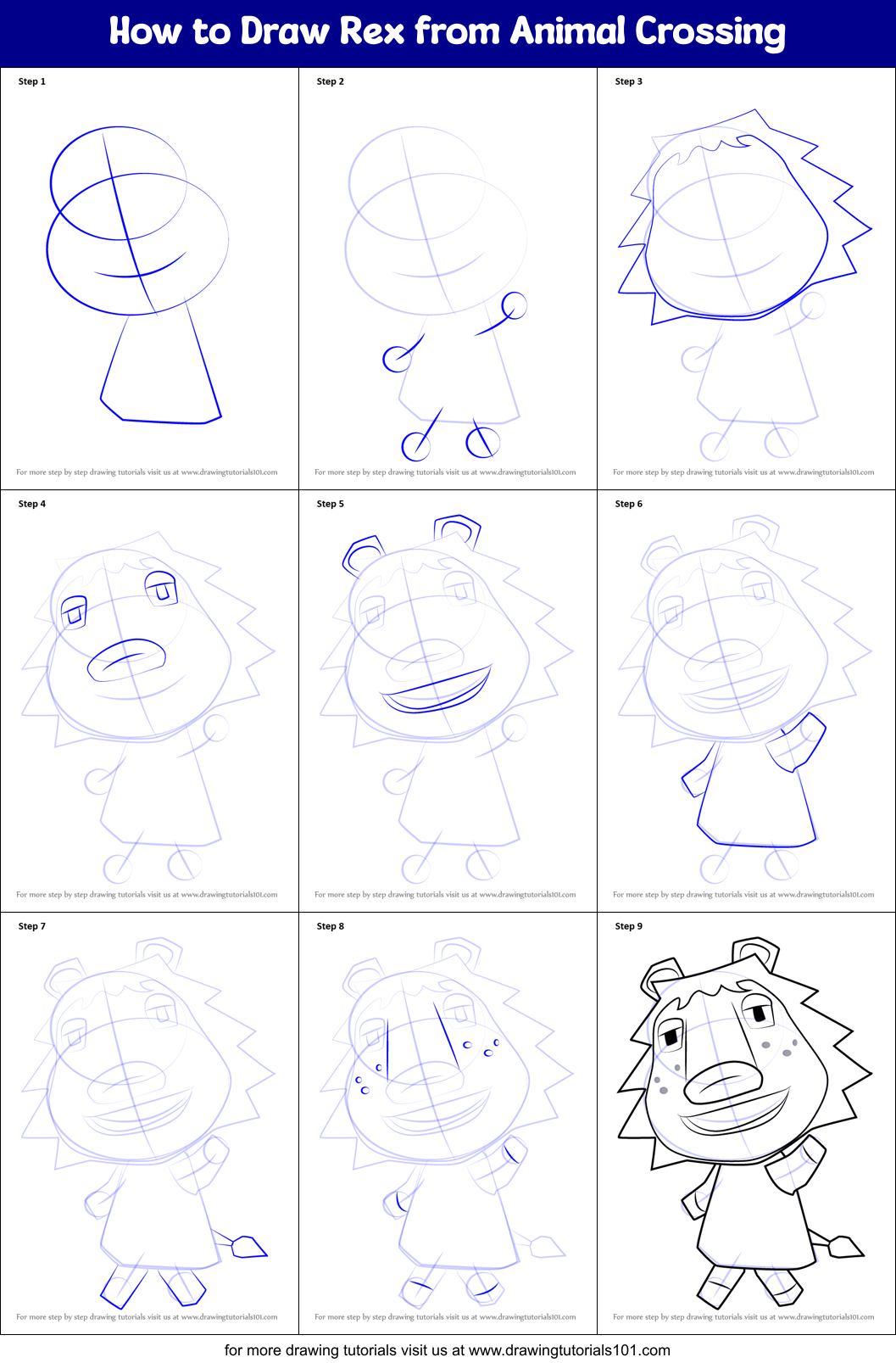 How to Draw Rex from Animal Crossing Printable Step by Step