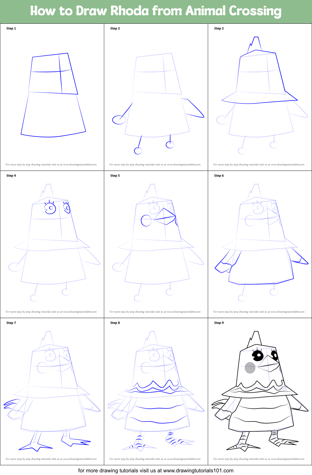 How to Draw Rhoda from Animal Crossing Printable Step by Step