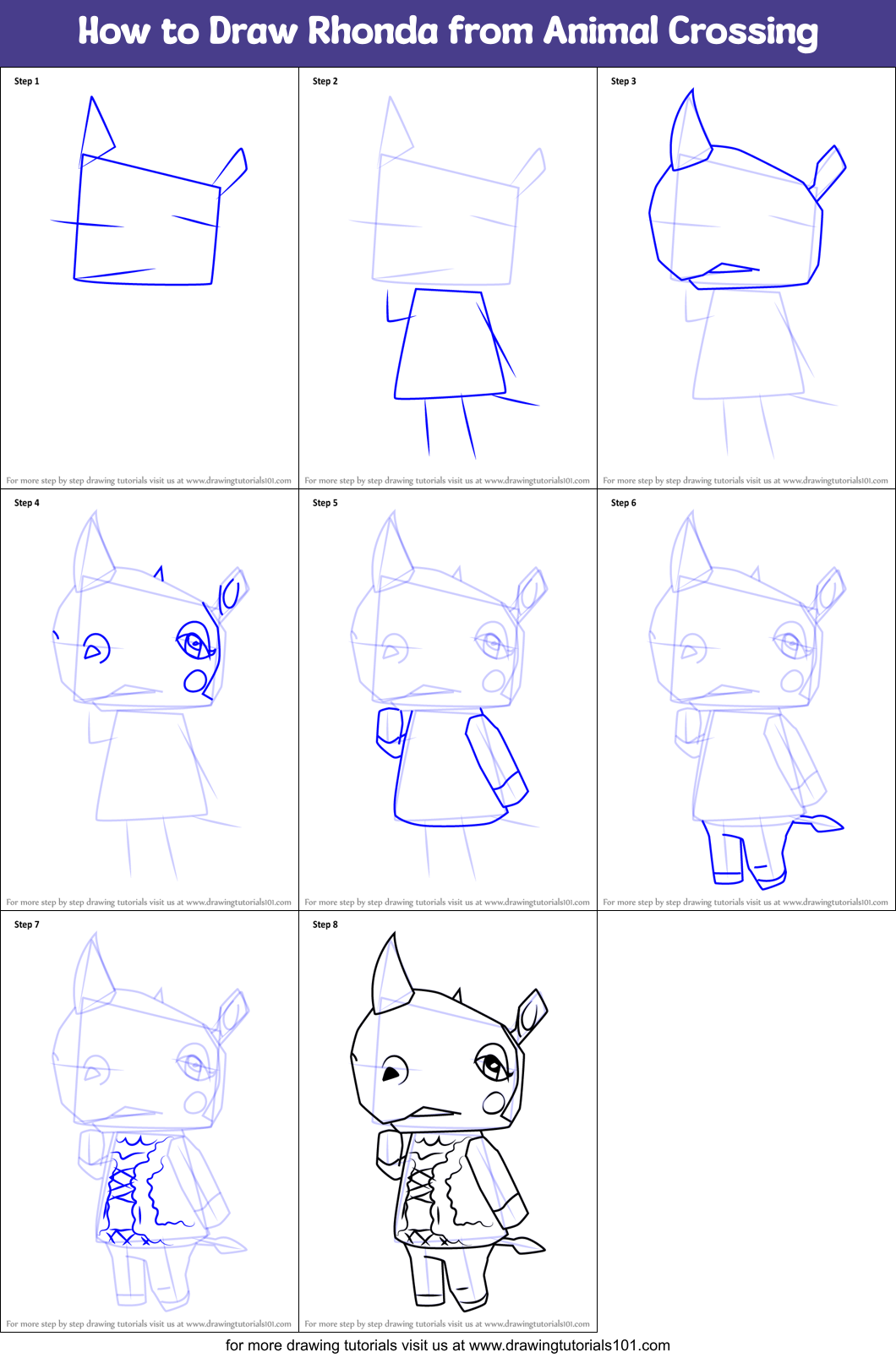 How to Draw Rhonda from Animal Crossing Printable Step by Step