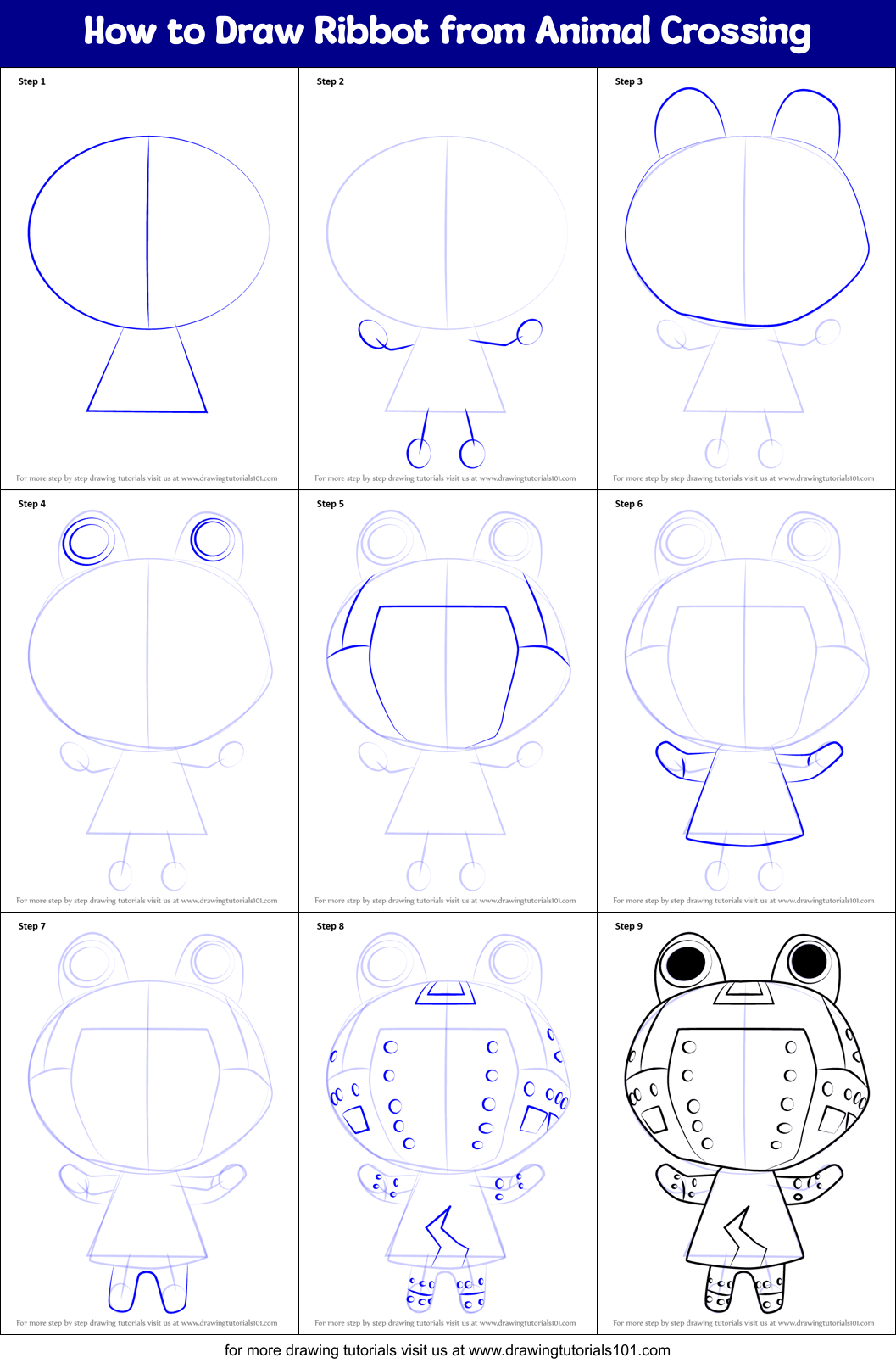 How to Draw Ribbot from Animal Crossing Printable Step by Step