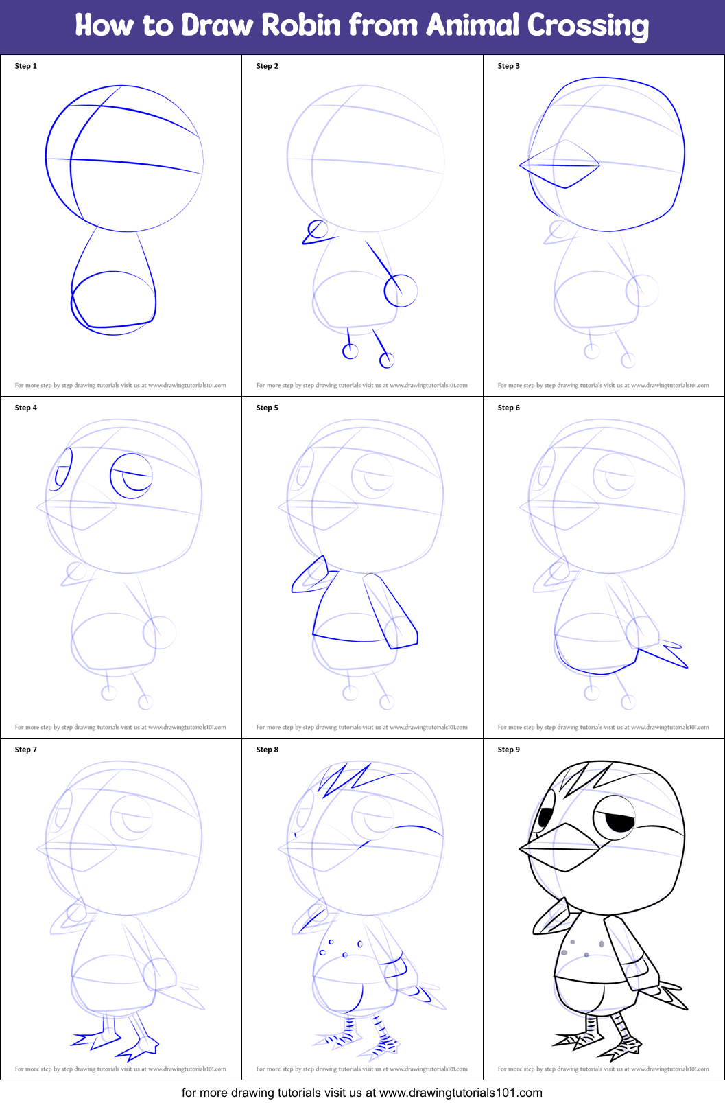 How to Draw Robin from Animal Crossing Printable Step by Step