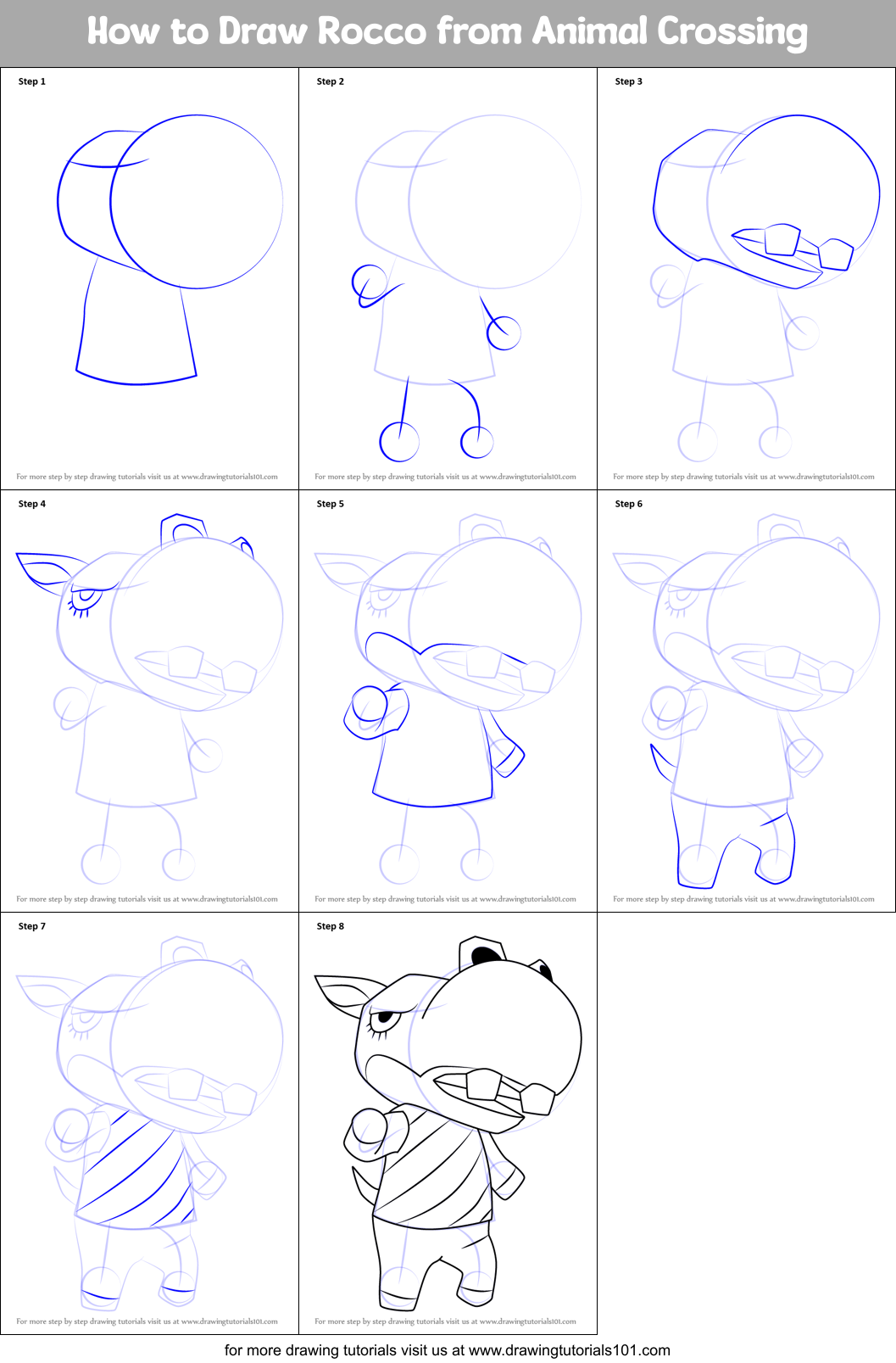 How to Draw Rocco from Animal Crossing Printable Step by Step