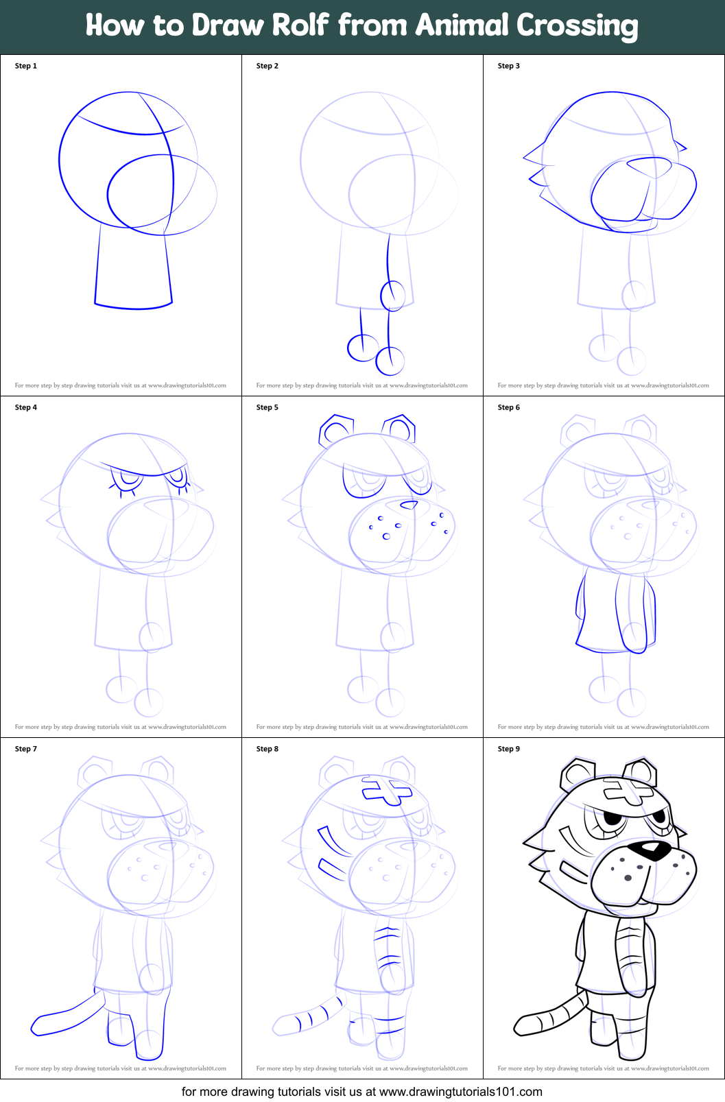 How to Draw Rolf from Animal Crossing Printable Step by Step
