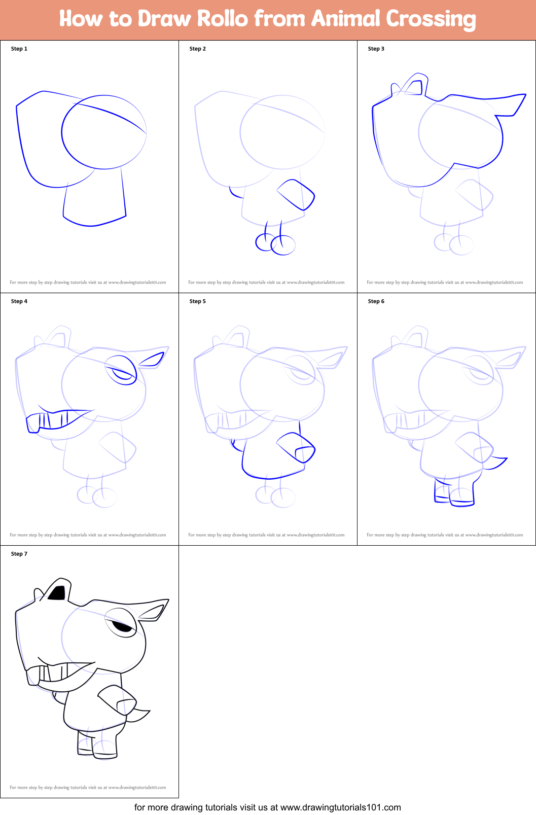 How to Draw Rollo from Animal Crossing Printable Step by Step