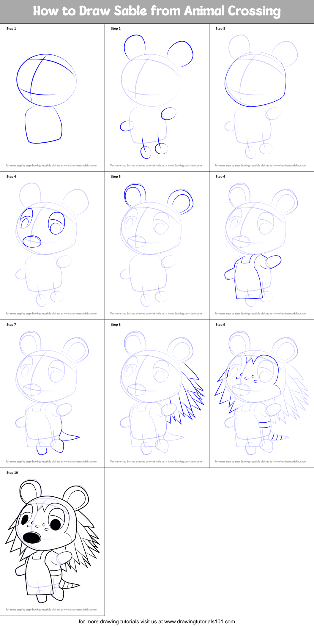 How to Draw Sable from Animal Crossing Printable Step by Step