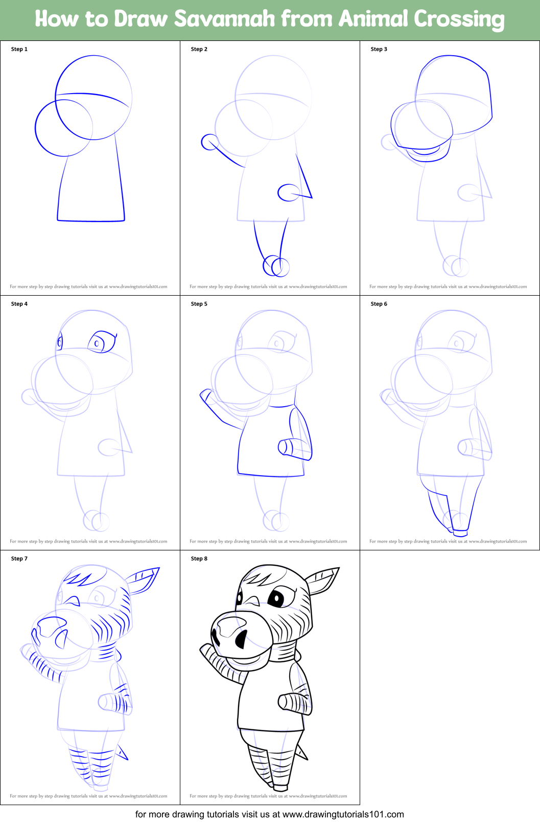 How to Draw Savannah from Animal Crossing Printable Step by Step
