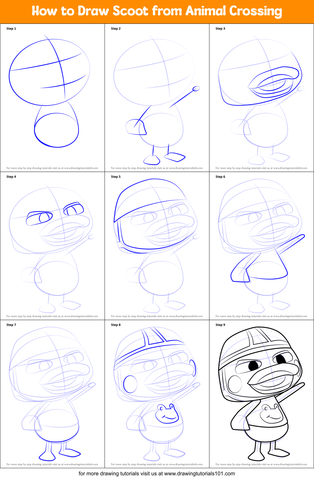 How to Draw Scoot from Animal Crossing Printable Step by Step