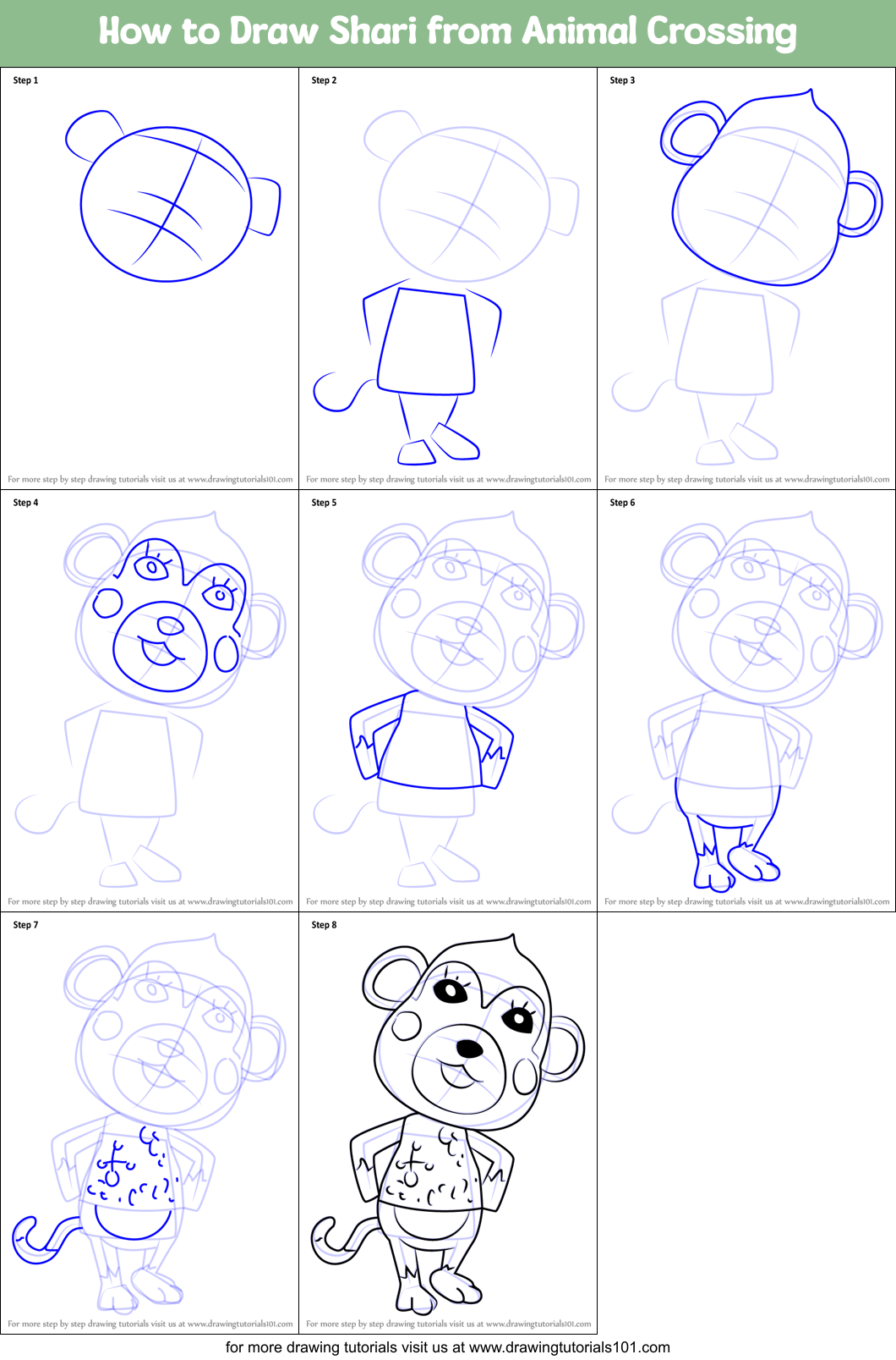 How to Draw Shari from Animal Crossing Printable Step by Step