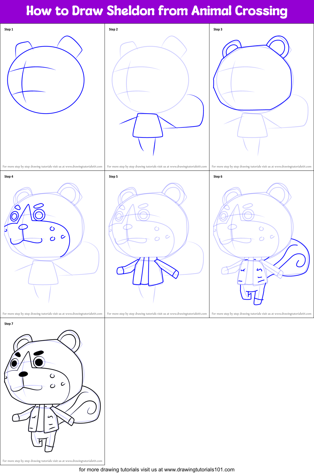 How to Draw Sheldon from Animal Crossing Printable Step by Step