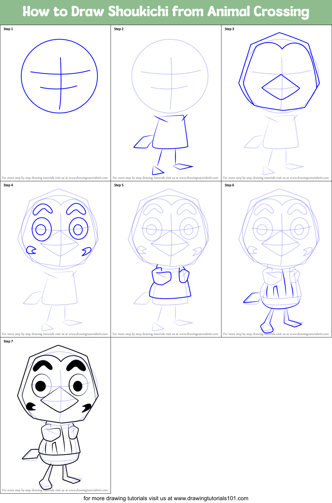 How to Draw Shoukichi from Animal Crossing Printable Step by Step