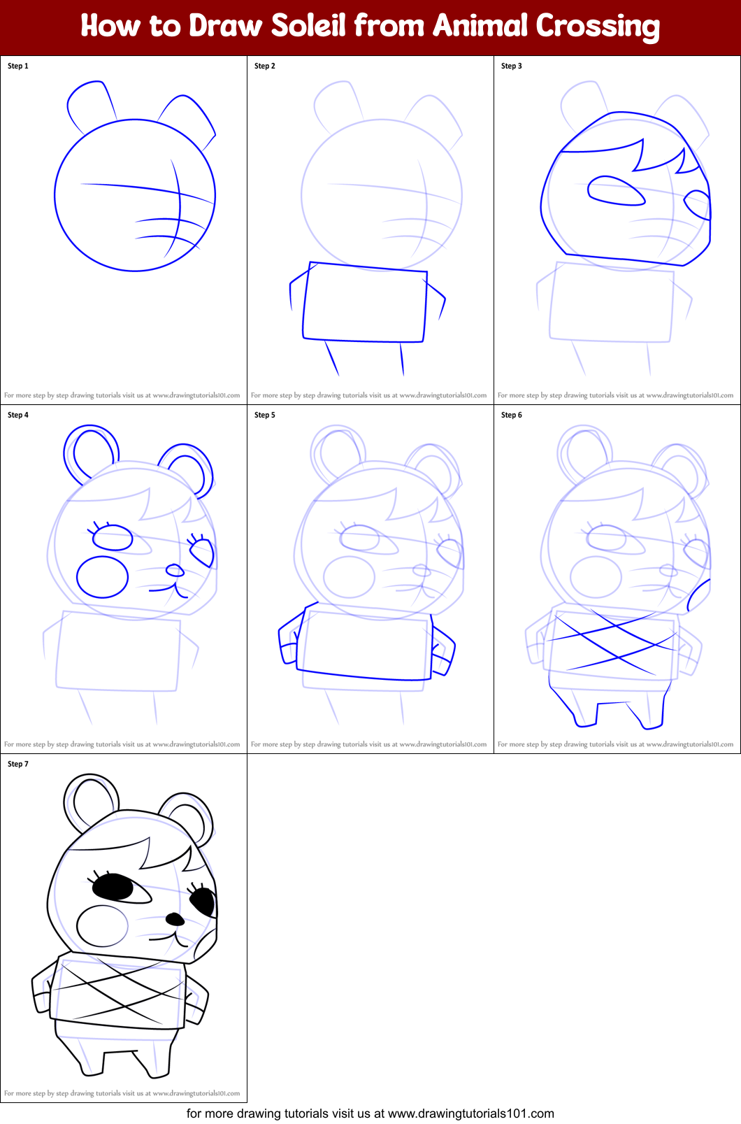 How to Draw Soleil from Animal Crossing Printable Step by Step