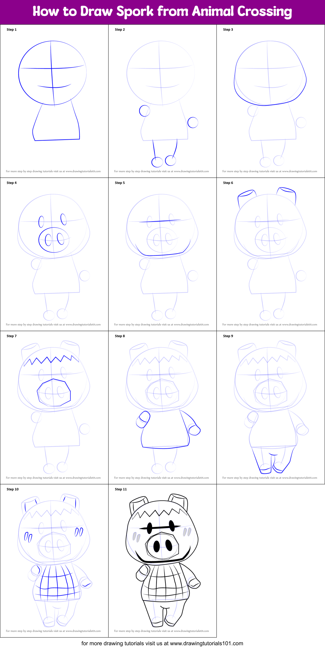 How to Draw Spork from Animal Crossing Printable Step by Step